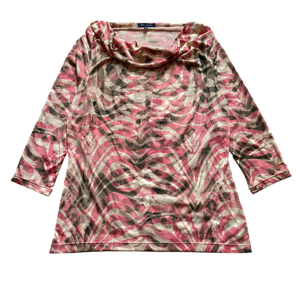 Anne Klein Printed Blouse Women’s Small Multicolor ¾ Sleeve Cowl Neck Geometric